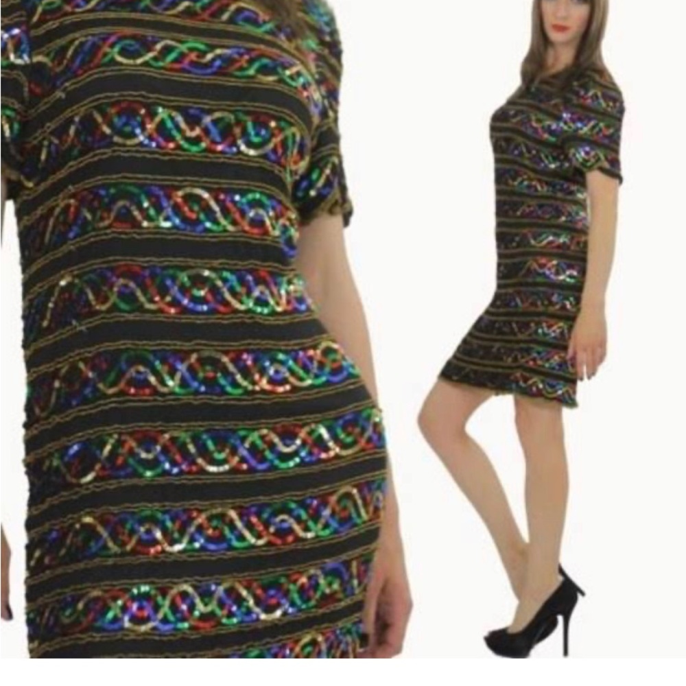 Night Vogue Vintage 80’s Beaded  & Sequined Colorful Dress M